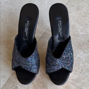 VTG Betsey Johnson Polly Black Glitter Slide Sandals